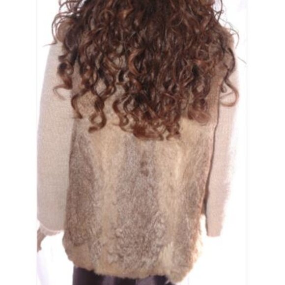 Vintage RABBIT FUR Knit JACKET Coat Sweater with Scarf Stylman Womens M - Picture 2 of 6